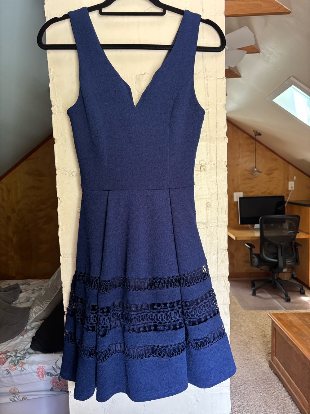 Annabella Navy Fit & Flare Mini Dress with Lace Insets
